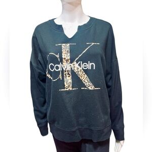Calvin Klein Women’s Black Long Sleeve Split V Neck Sweatshirt Size  Large